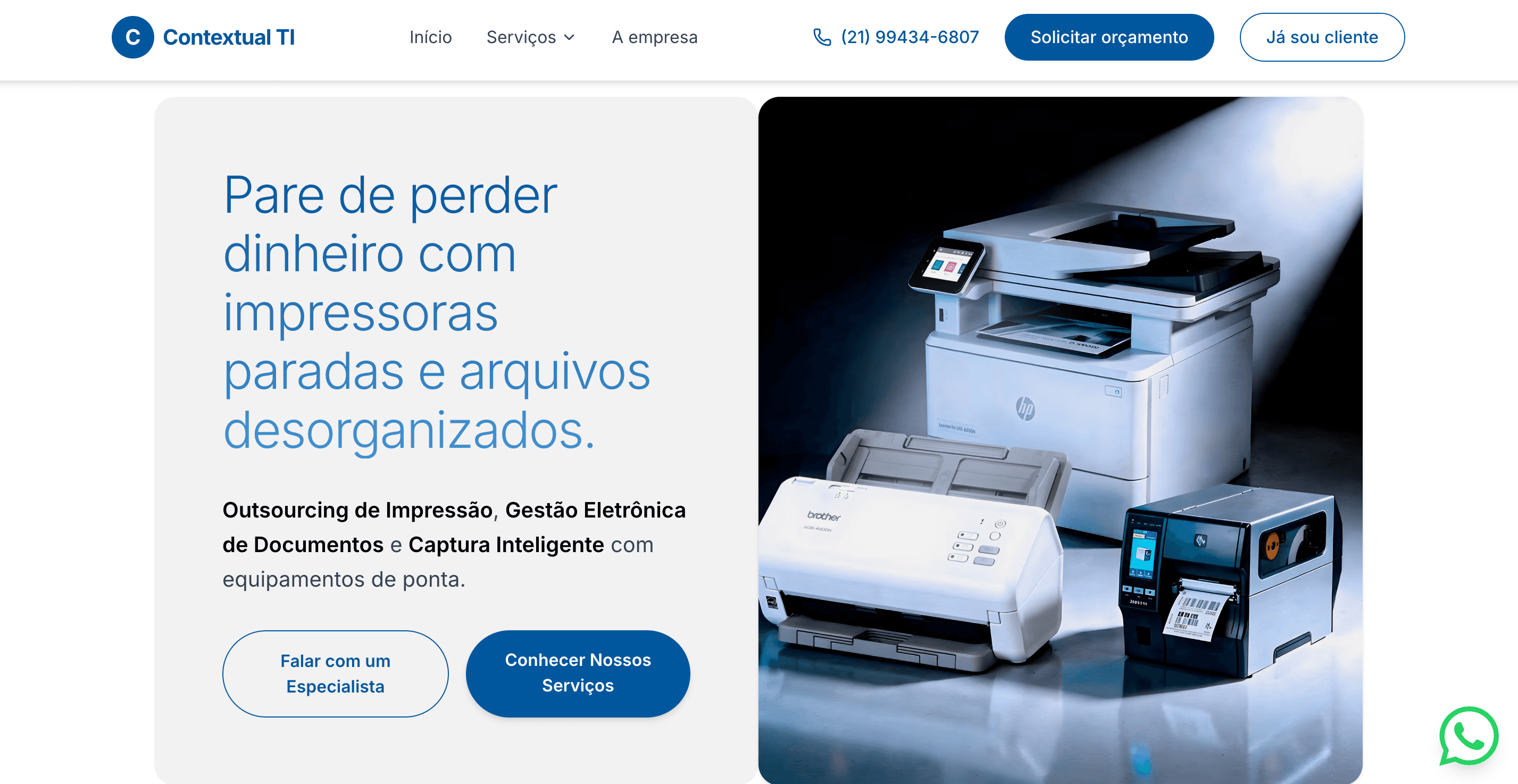 Site institucional da Contextual TI, empresa de tecnologia